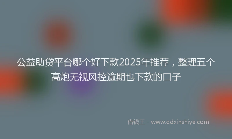 公益助贷平台哪个好下款2025年推荐，整理五个高炮无视风控逾期也下款的口子