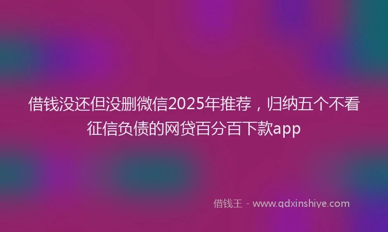 借钱没还但没删微信2025年推荐，归纳五个不看征信负债的网贷百分百下款app