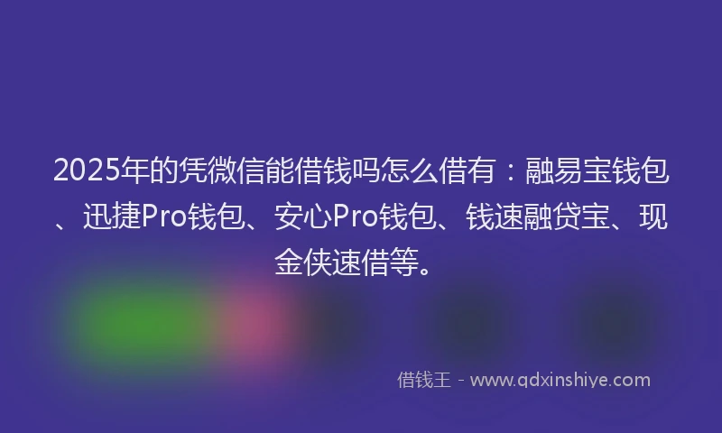 2025年的凭微信能借钱吗怎么借有：融易宝钱包、迅捷Pro钱包、安心Pro钱包、钱速融贷宝、现金侠速借等。