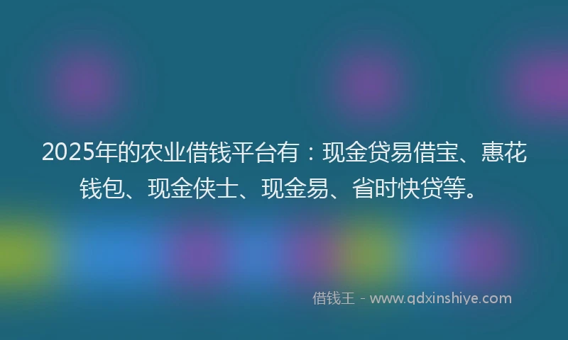 2025年的农业借钱平台有：现金贷易借宝、惠花钱包、现金侠士、现金易、省时快贷等。