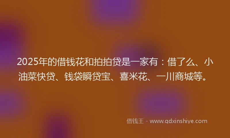 2025年的借钱花和拍拍贷是一家有：借了么、小油菜快贷、钱袋瞬贷宝、喜米花、一川商城等。