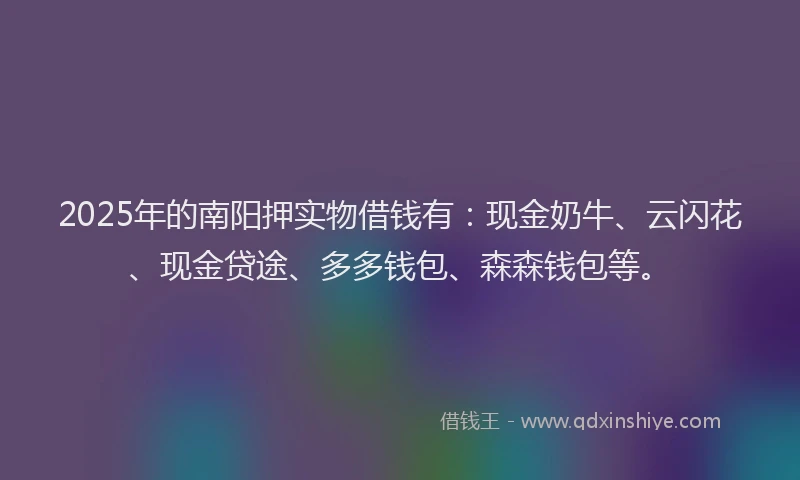 2025年的南阳押实物借钱有：现金奶牛、云闪花、现金贷途、多多钱包、森森钱包等。