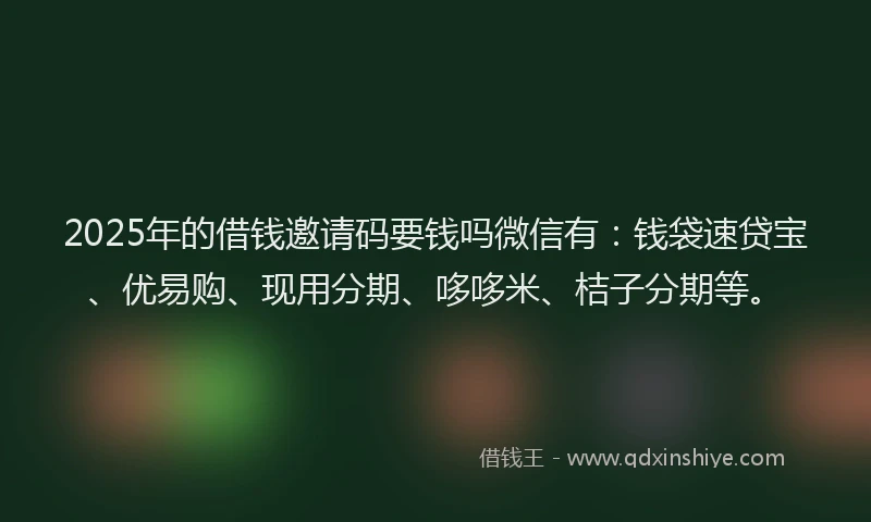 2025年的借钱邀请码要钱吗微信有：钱袋速贷宝、优易购、现用分期、哆哆米、桔子分期等。