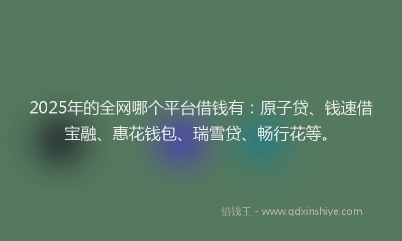 2025年的全网哪个平台借钱有：原子贷、钱速借宝融、惠花钱包、瑞雪贷、畅行花等。