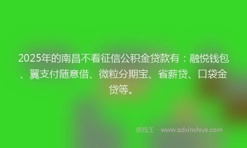 2025年的南昌不看征信公积金贷款有：融悦钱包、翼支付随意借、微粒分期宝、省薪贷、口袋金贷等。