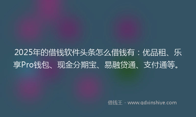 2025年的借钱软件头条怎么借钱有：优品租、乐享Pro钱包、现金分期宝、易融贷通、支付通等。