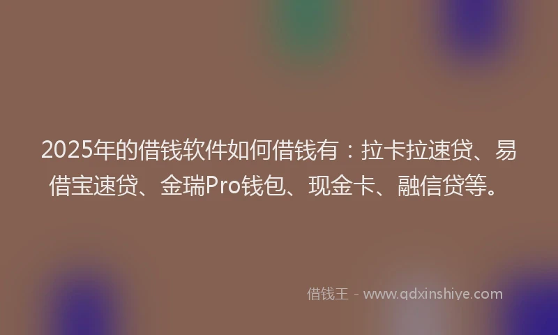 2025年的借钱软件如何借钱有：拉卡拉速贷、易借宝速贷、金瑞Pro钱包、现金卡、融信贷等。