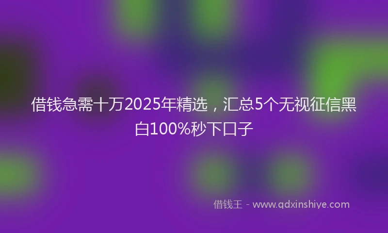 借钱急需十万2025年精选，汇总5个无视征信黑白100%秒下口子