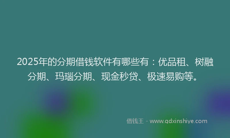 2025年的分期借钱软件有哪些有：优品租、树融分期、玛瑙分期、现金秒贷、极速易购等。