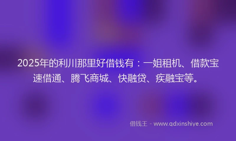 2025年的利川那里好借钱有：一姐租机、借款宝速借通、腾飞商城、快融贷、疾融宝等。