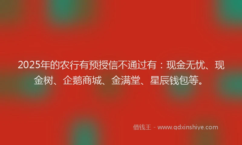 2025年的农行有预授信不通过有：现金无忧、现金树、企鹅商城、金满堂、星辰钱包等。