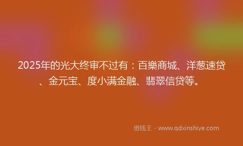 2025年的光大终审不过有：百樂商城、洋葱速贷、金元宝、度小满金融、翡翠信贷等。