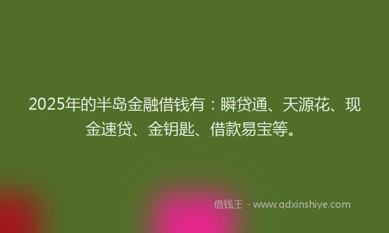 2025年的半岛金融借钱有：瞬贷通、天源花、现金速贷、金钥匙、借款易宝等。