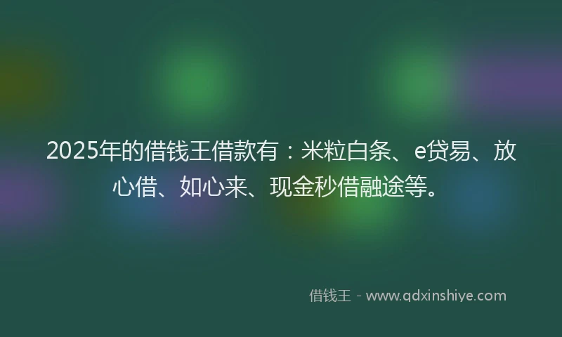 2025年的借钱王借款有：米粒白条、e贷易、放心借、如心来、现金秒借融途等。