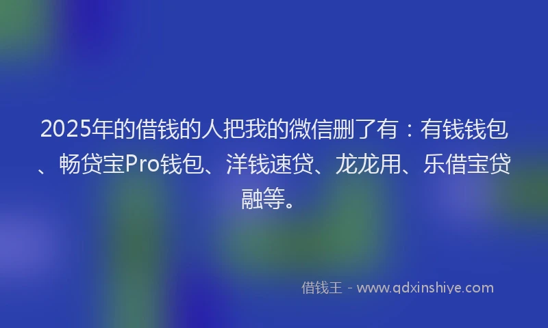 2025年的借钱的人把我的微信删了有：有钱钱包、畅贷宝Pro钱包、洋钱速贷、龙龙用、乐借宝贷融等。