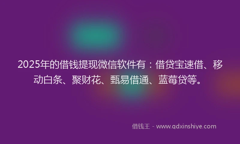 2025年的借钱提现微信软件有：借贷宝速借、移动白条、聚财花、甄易借通、蓝莓贷等。