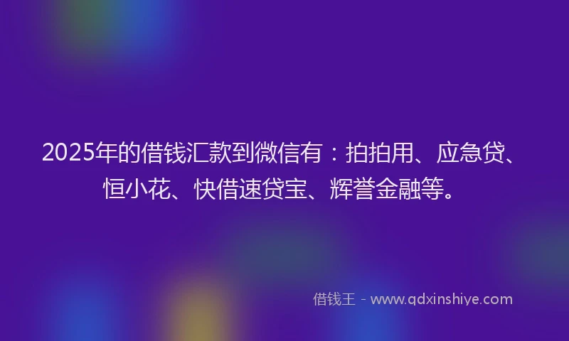 2025年的借钱汇款到微信有：拍拍用、应急贷、恒小花、快借速贷宝、辉誉金融等。