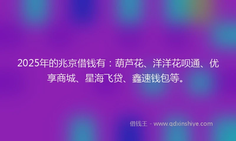 2025年的兆京借钱有：葫芦花、洋洋花呗通、优享商城、星海飞贷、鑫速钱包等。