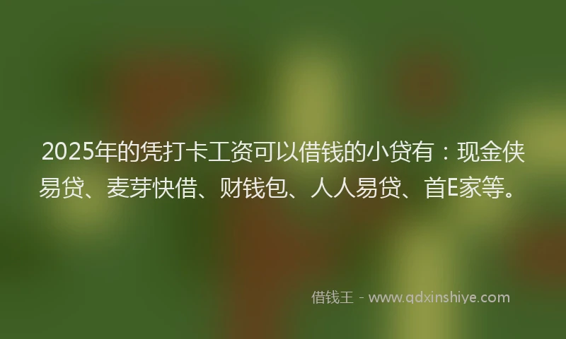 2025年的凭打卡工资可以借钱的小贷有：现金侠易贷、麦芽快借、财钱包、人人易贷、首E家等。