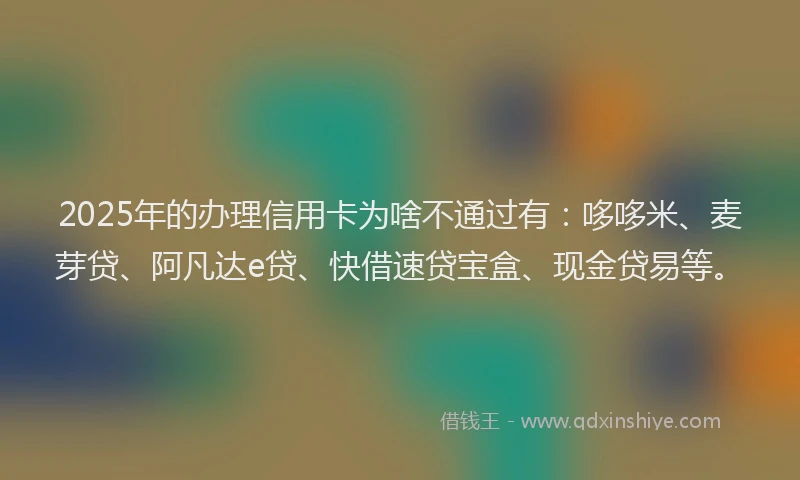 2025年的办理信用卡为啥不通过有：哆哆米、麦芽贷、阿凡达e贷、快借速贷宝盒、现金贷易等。