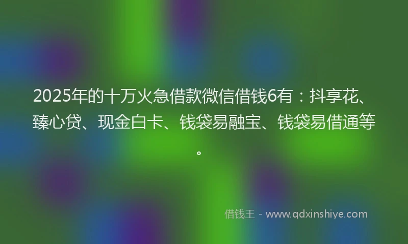 2025年的十万火急借款微信借钱6有：抖享花、臻心贷、现金白卡、钱袋易融宝、钱袋易借通等。