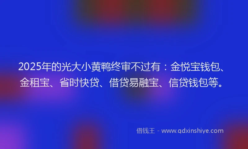 2025年的光大小黄鸭终审不过有：金悦宝钱包、金租宝、省时快贷、借贷易融宝、信贷钱包等。