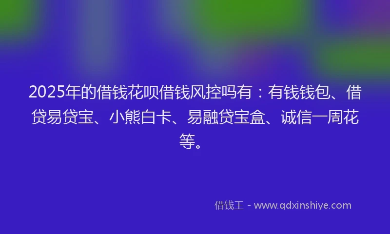 2025年的借钱花呗借钱风控吗有：有钱钱包、借贷易贷宝、小熊白卡、易融贷宝盒、诚信一周花等。