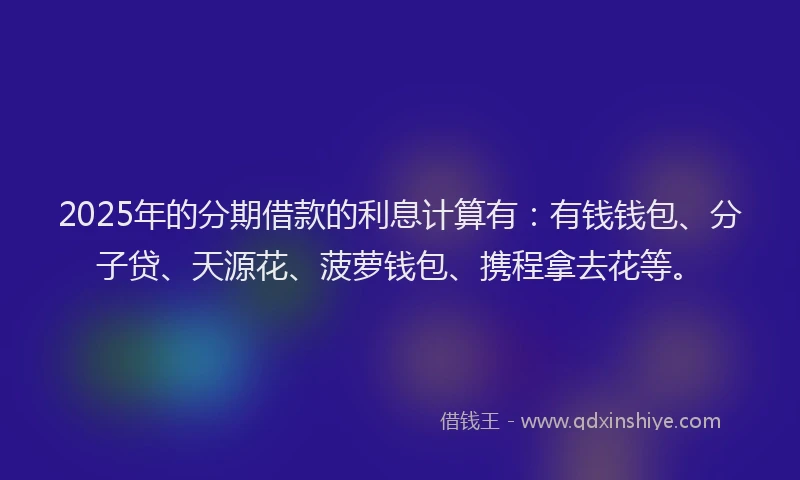 2025年的分期借款的利息计算有：有钱钱包、分子贷、天源花、菠萝钱包、携程拿去花等。