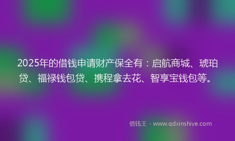 2025年的借钱申请财产保全有：启航商城、琥珀贷、福禄钱包贷、携程拿去花、智享宝钱包等。