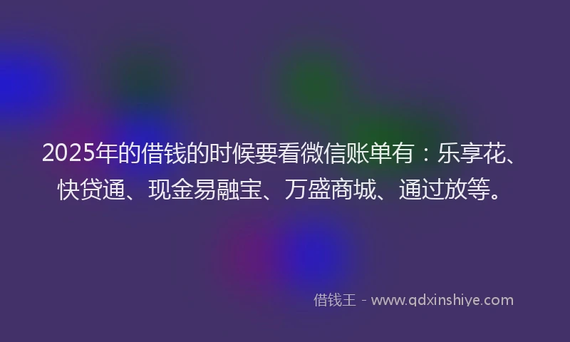 2025年的借钱的时候要看微信账单有：乐享花、快贷通、现金易融宝、万盛商城、通过放等。
