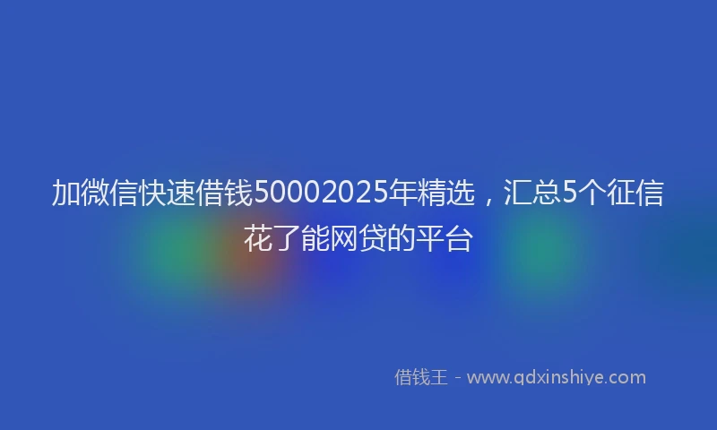 加微信快速借钱50002025年精选，汇总5个征信花了能网贷的平台