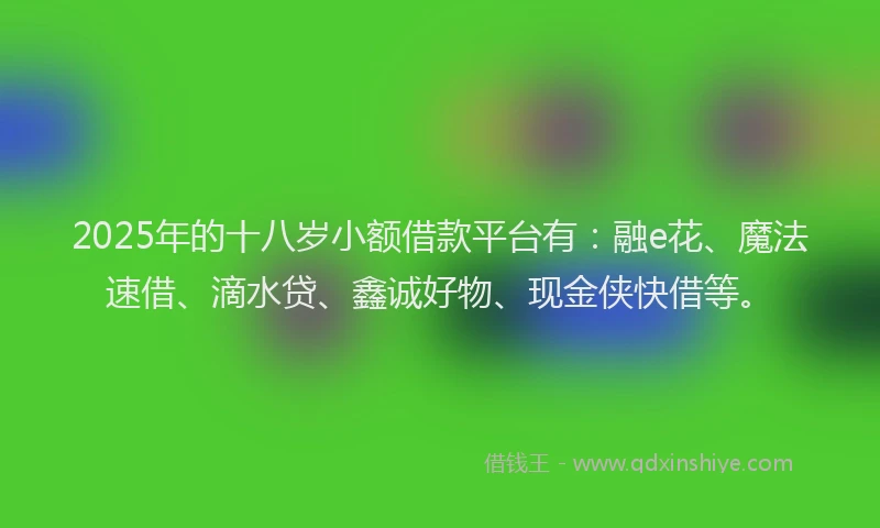 2025年的十八岁小额借款平台有：融e花、魔法速借、滴水贷、鑫诚好物、现金侠快借等。