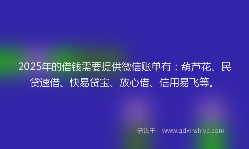 2025年的借钱需要提供微信账单有：葫芦花、民贷速借、快易贷宝、放心借、信用易飞等。