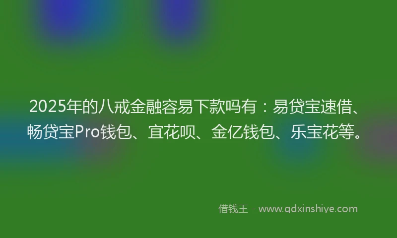 2025年的八戒金融容易下款吗有：易贷宝速借、畅贷宝Pro钱包、宜花呗、金亿钱包、乐宝花等。