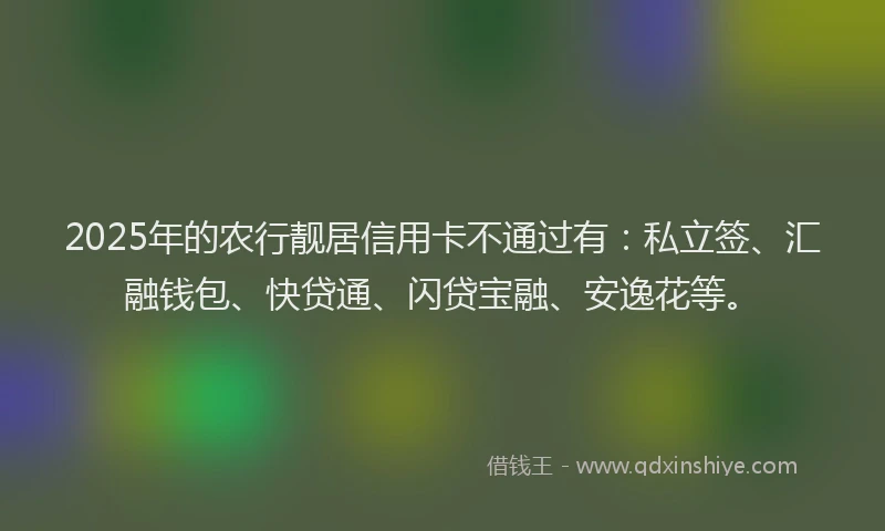 2025年的农行靓居信用卡不通过有：私立签、汇融钱包、快贷通、闪贷宝融、安逸花等。