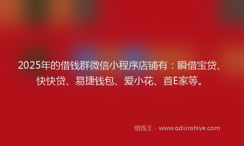 2025年的借钱群微信小程序店铺有：瞬借宝贷、快快贷、易捷钱包、爱小花、首E家等。