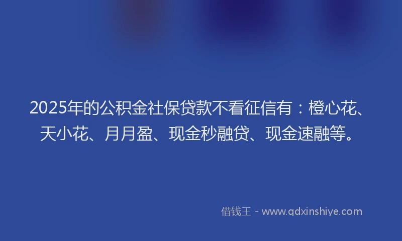 2025年的公积金社保贷款不看征信有：橙心花、天小花、月月盈、现金秒融贷、现金速融等。