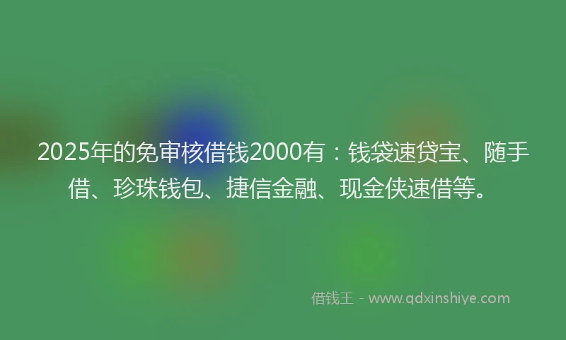 2025年的免审核借钱2000有：钱袋速贷宝、随手借、珍珠钱包、捷信金融、现金侠速借等。