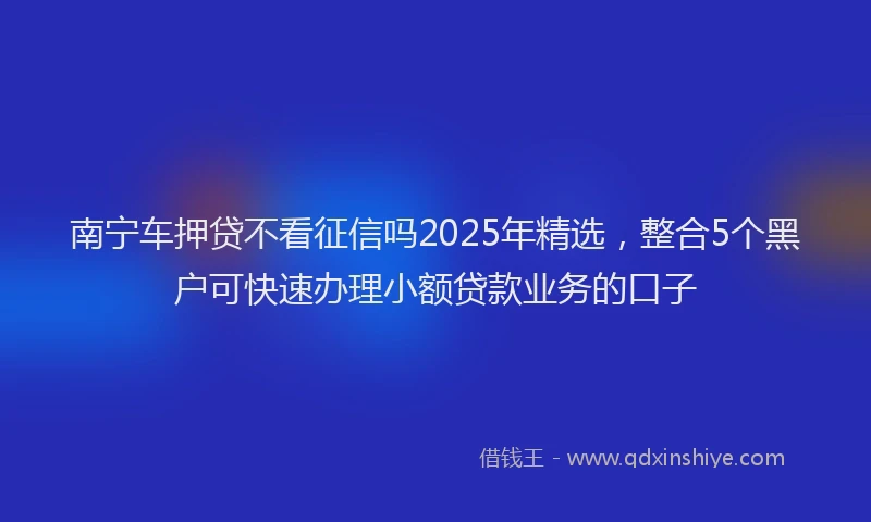 南宁车押贷不看征信吗2025年精选，整合5个黑户可快速办理小额贷款业务的口子