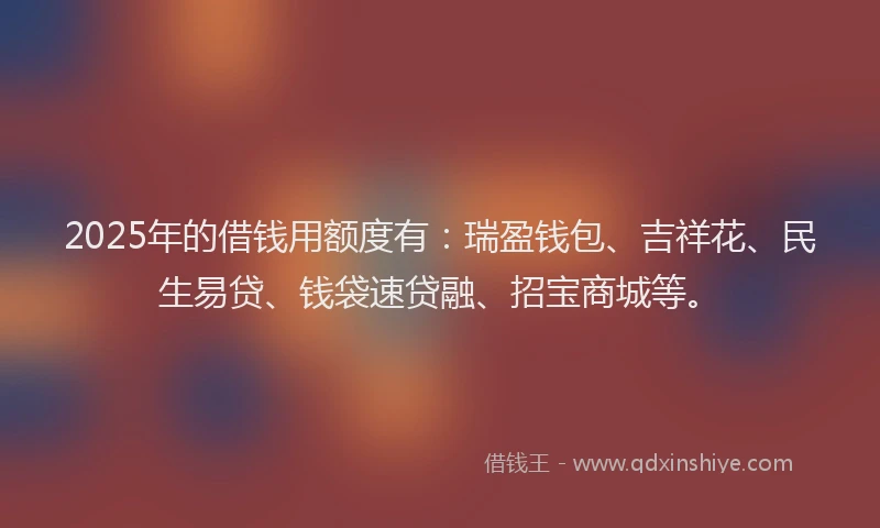 2025年的借钱用额度有：瑞盈钱包、吉祥花、民生易贷、钱袋速贷融、招宝商城等。