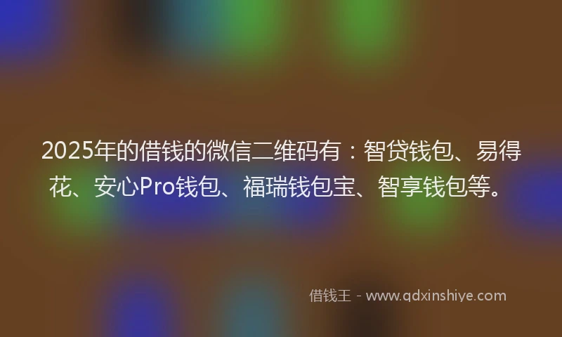 2025年的借钱的微信二维码有：智贷钱包、易得花、安心Pro钱包、福瑞钱包宝、智享钱包等。