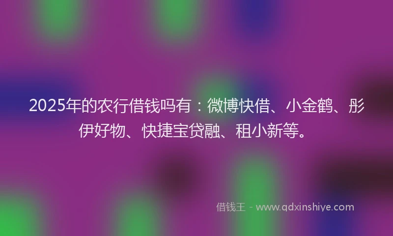 2025年的农行借钱吗有：微博快借、小金鹤、彤伊好物、快捷宝贷融、租小新等。
