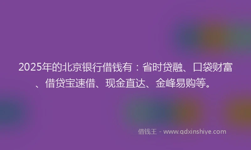 2025年的北京银行借钱有：省时贷融、口袋财富、借贷宝速借、现金直达、金峰易购等。