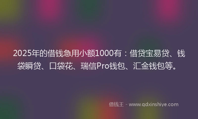 2025年的借钱急用小额1000有：借贷宝易贷、钱袋瞬贷、口袋花、瑞信Pro钱包、汇金钱包等。