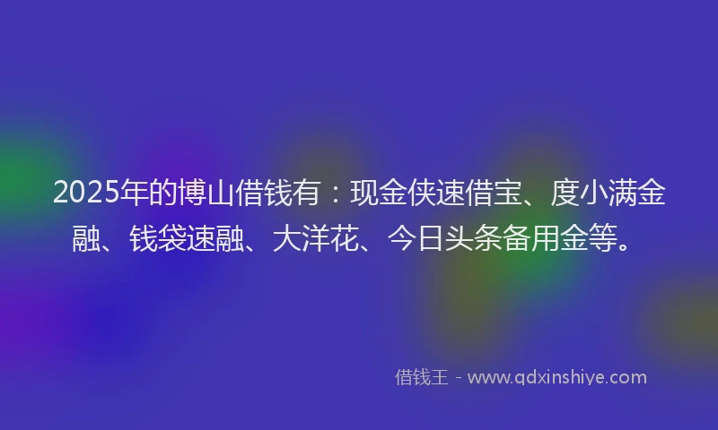2025年的博山借钱有：现金侠速借宝、度小满金融、钱袋速融、大洋花、今日头条备用金等。