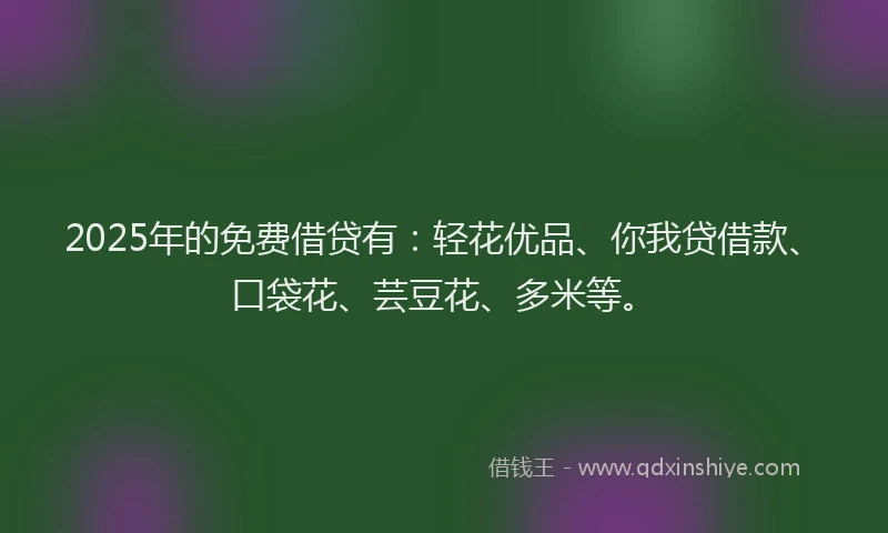 2025年的免费借贷有：轻花优品、你我贷借款、口袋花、芸豆花、多米等。