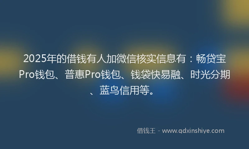 2025年的借钱有人加微信核实信息有：畅贷宝Pro钱包、普惠Pro钱包、钱袋快易融、时光分期、蓝鸟信用等。