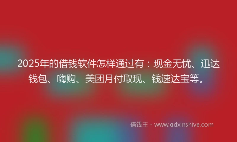 2025年的借钱软件怎样通过有：现金无忧、迅达钱包、嗨购、美团月付取现、钱速达宝等。