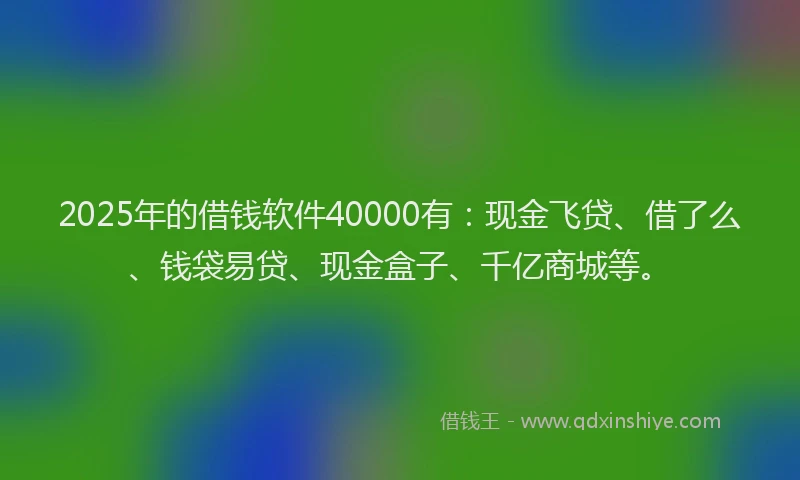 2025年的借钱软件40000有：现金飞贷、借了么、钱袋易贷、现金盒子、千亿商城等。