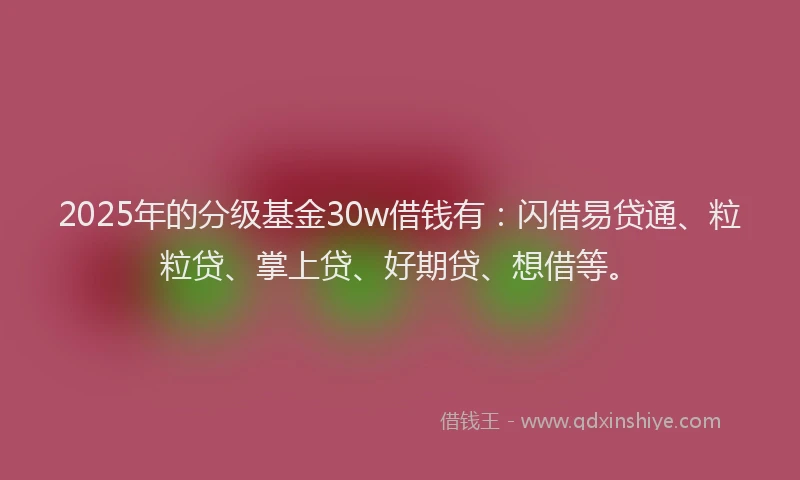 2025年的分级基金30w借钱有：闪借易贷通、粒粒贷、掌上贷、好期贷、想借等。